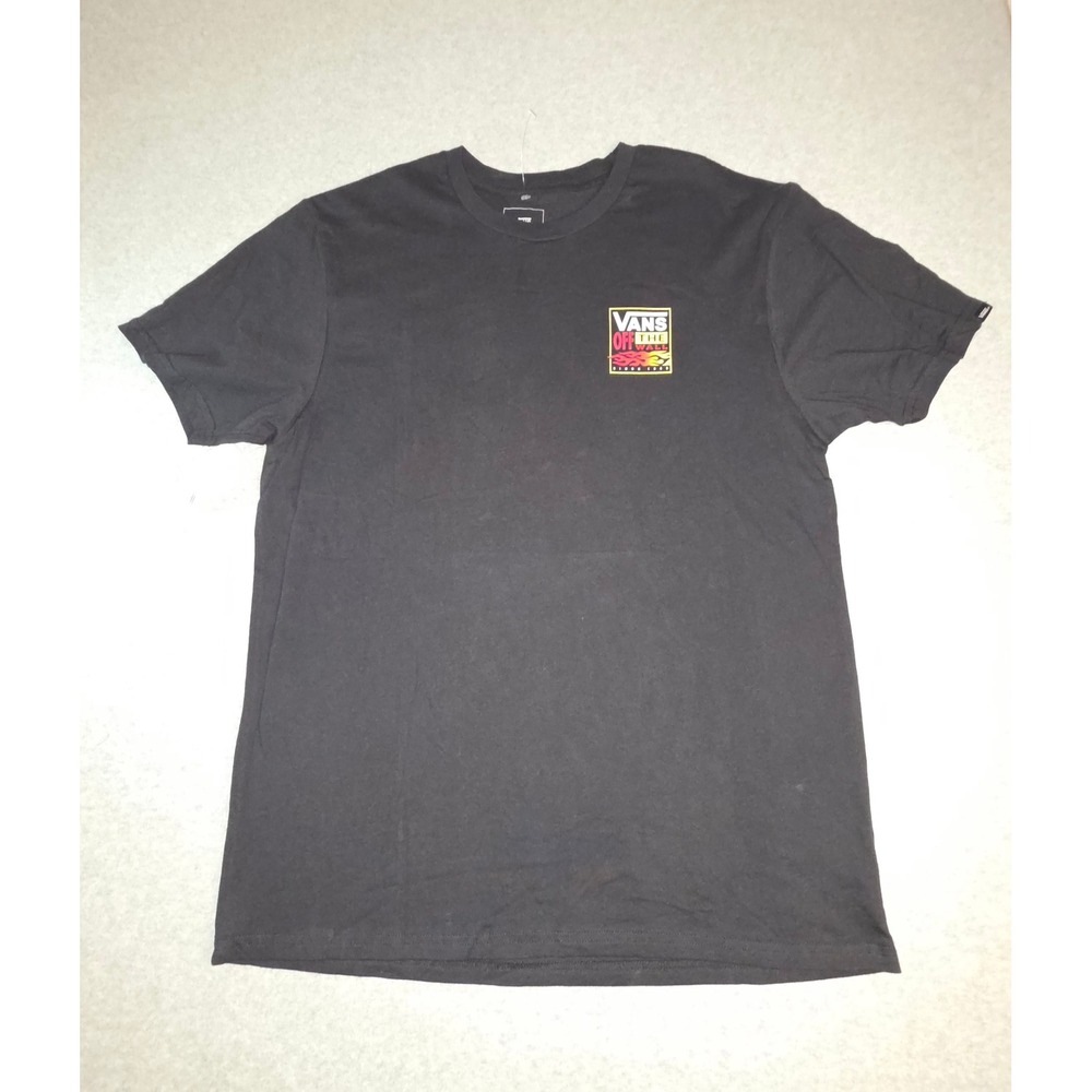 Vans Off The Wall T-Shirt Black Flame Logo Graphic Mens Size Large Tee